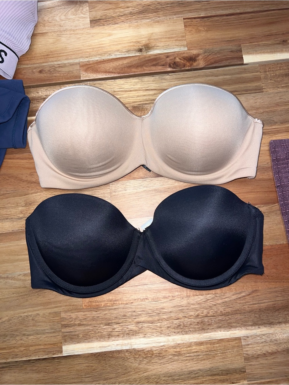 Maidenform Nude and Black Strapless Bandeau Bras